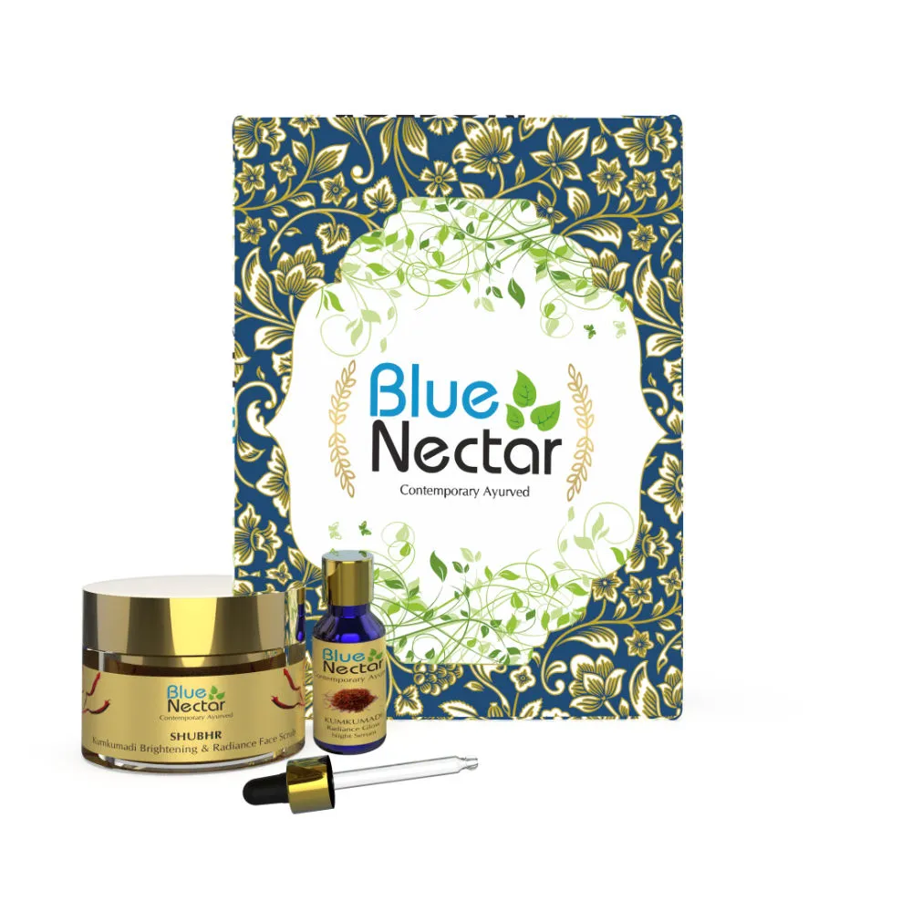 Blue Nectar Luxurious Gift Box with Kumkumadi De-tan Exfoliate Scrub & Kumkumadi Face Oil