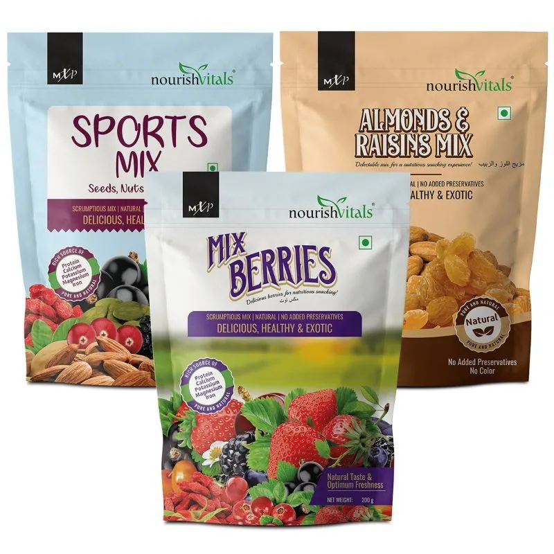 NourishVitals Sports Mix Seeds + Berries Scrumptious + Almonds And Raisins Combo