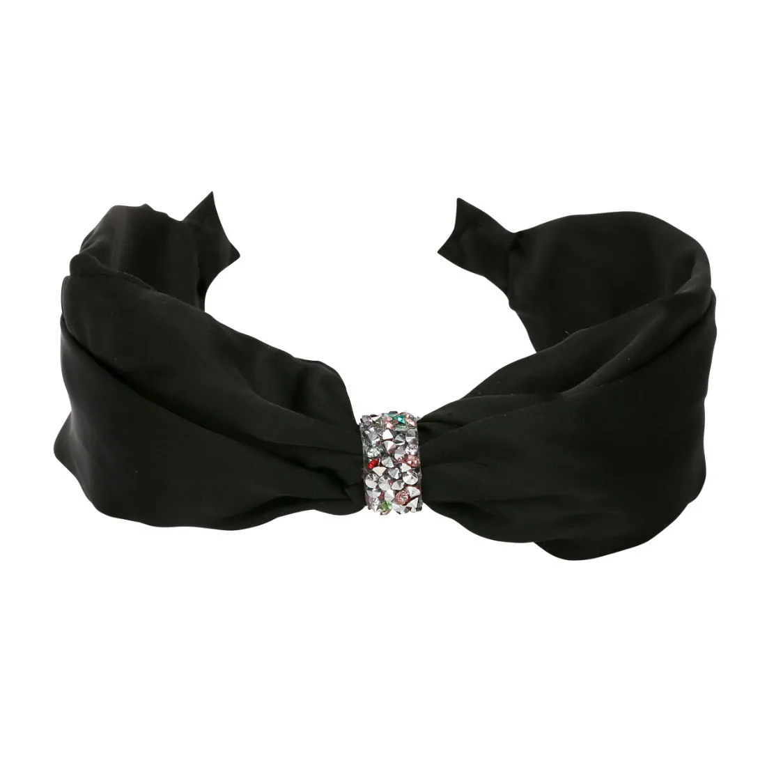 YouBella Hair Jewellery Satin Fabric Crystal Studded Black Head Band (YBHAIR_41356)