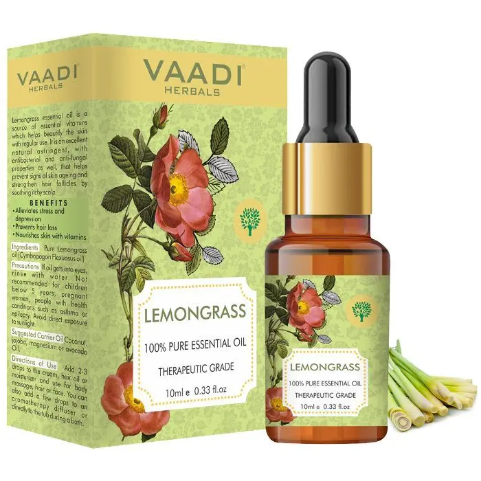 Vaadi Herbals Lemongrass Essential Oil - Reduces Stress & Depression, Prevents Hairfall, Prevents Skin Ageing - 100% Pure Therapeutic Grade