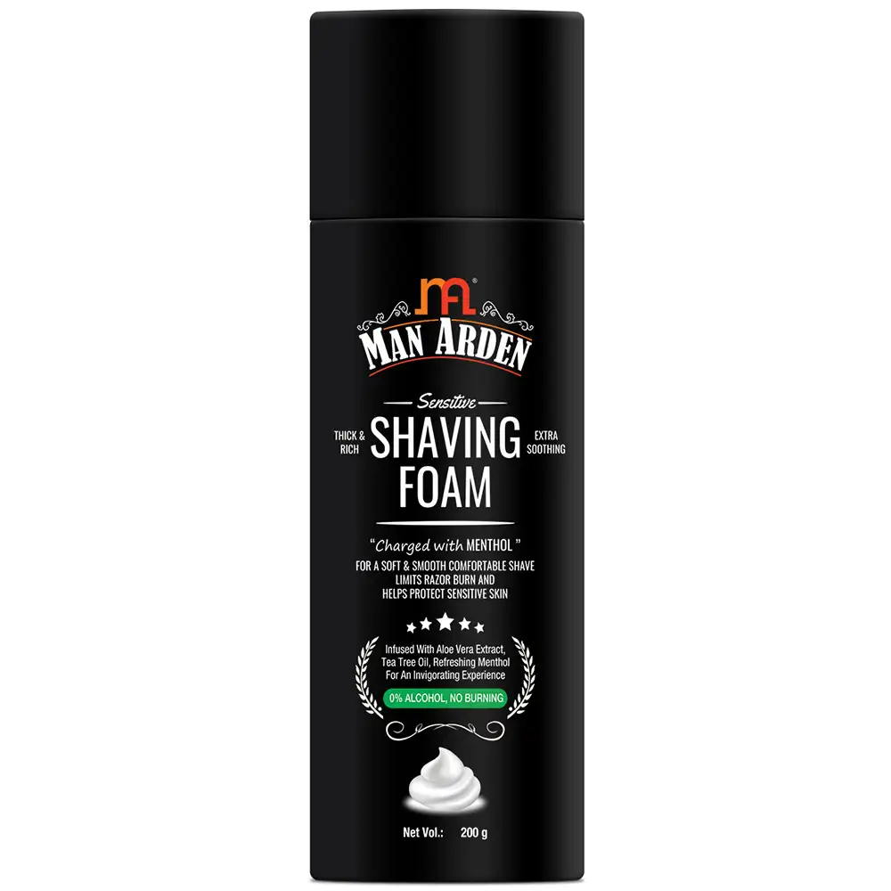 Man Arden Shaving Foam for Sensitive Skin,  200 g  Charged with Menthol, Aloe Vera and Tea Tree