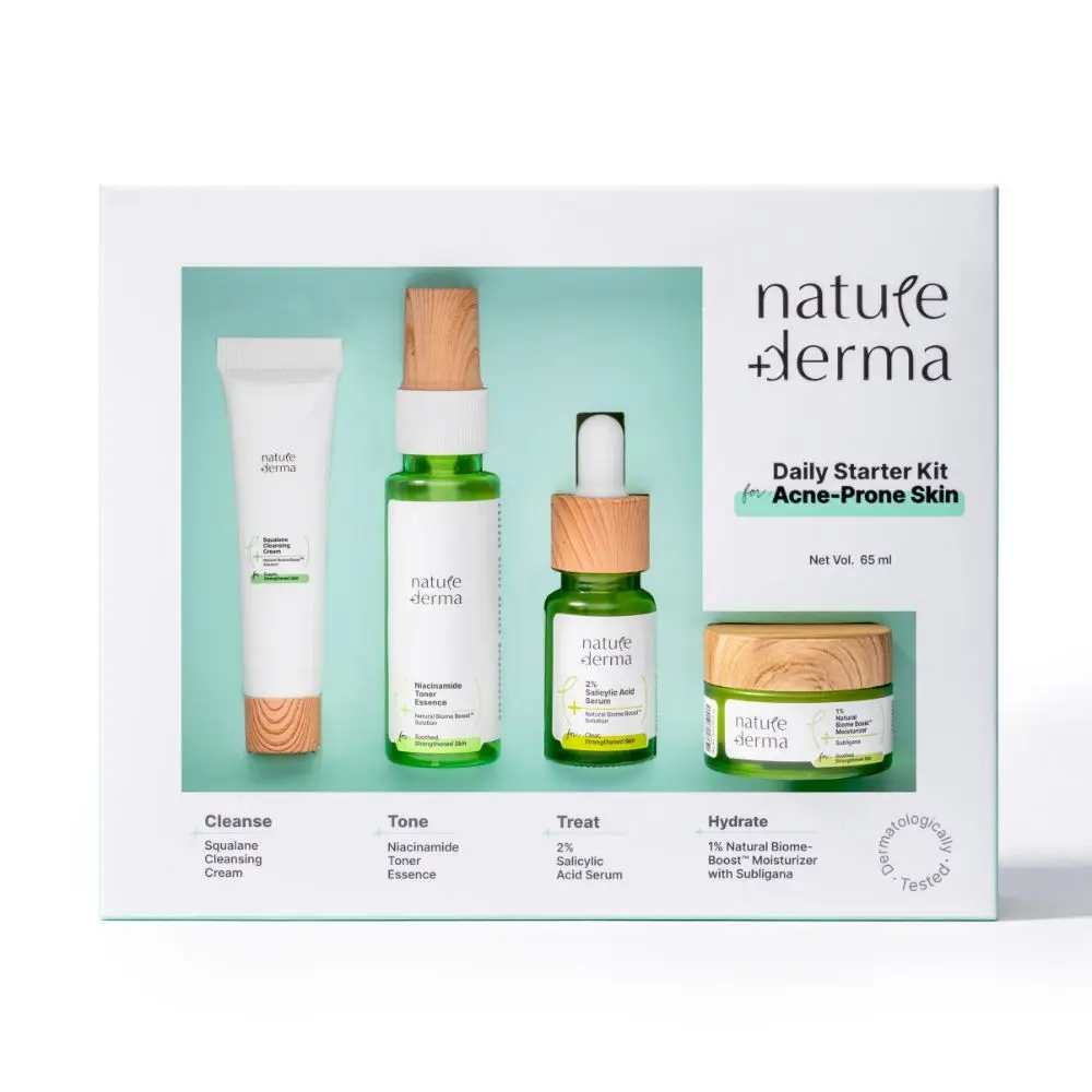 Nature Derma Daily Starter Kit For Acne-Prone Skin - Clear, Strengthened Skin with Natural Biome-BoostTM Solution