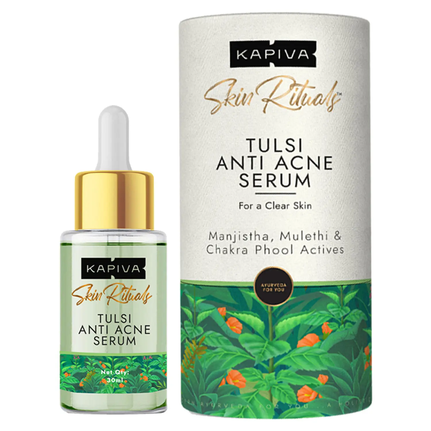 Kapiva Tulsi Anti-Acne Serum 30 ml | For a Clear Skin| Manjistha, Mulethi and Chakra Phool Actives