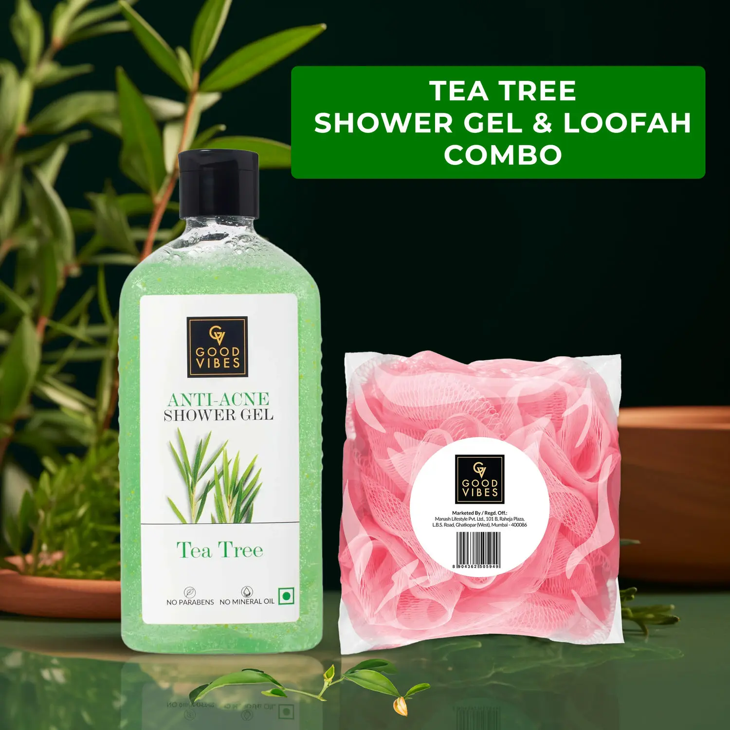 Good Vibes Anti- Acne with Our Tea Tree Shower Gel and Loofah Combo