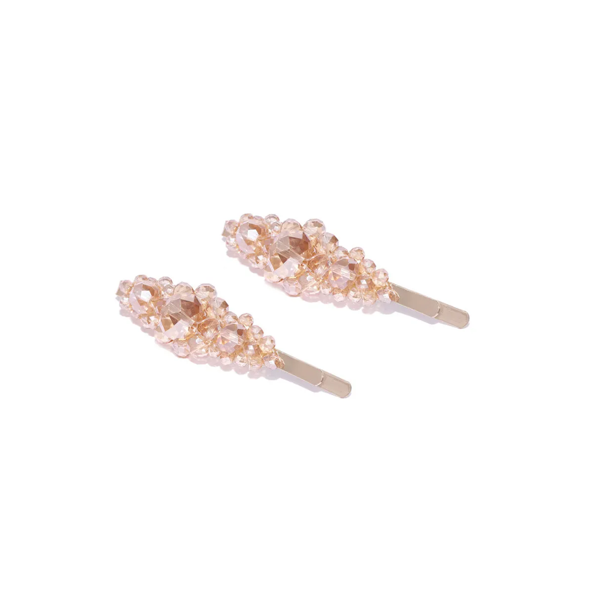 Blueberry Set Of 2 Golden Crystal Beads Detailing Hair Pins