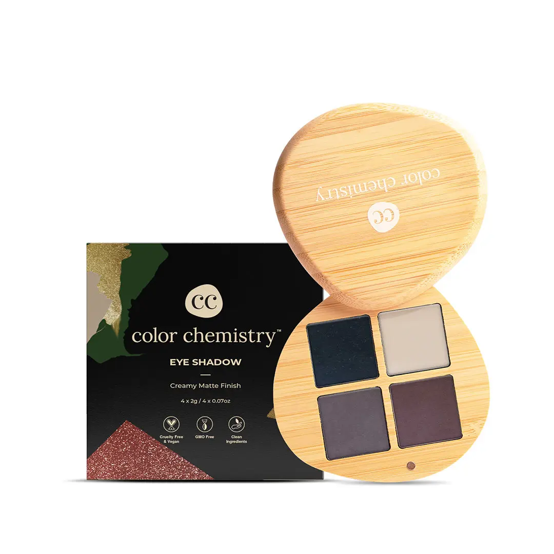 Color Chemistry Eyeshadow Quad, 4 Intense Pigments, Super Blendable, Enriched with Rosehip & Green Tea - Certified Organic (8 g) Groundwork EQ01