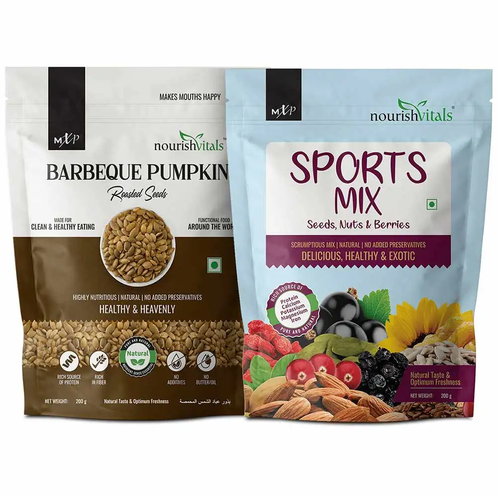 NourishVitals Healthy Munching Combo,  Sports Mix + Barbeque Pumpkin Roasted Seeds  2 Piece(s)/Pack