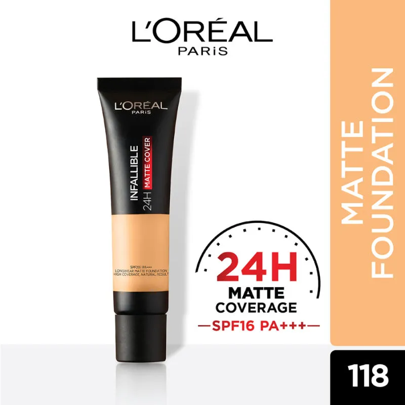 L'Oreal Paris Infallible 24H Matte Cover Liquid Foundation - 118 Rose Linen, 35 ml