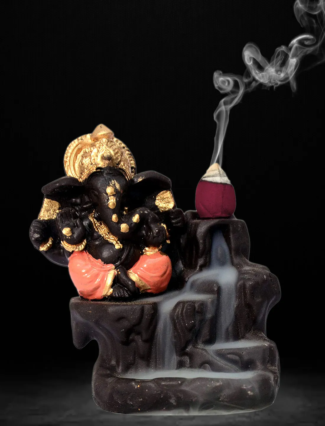 Golden Peacock Flow Smoke Incense Burner Lord Ganesha Emblem Auspicious and Success Incense Holder