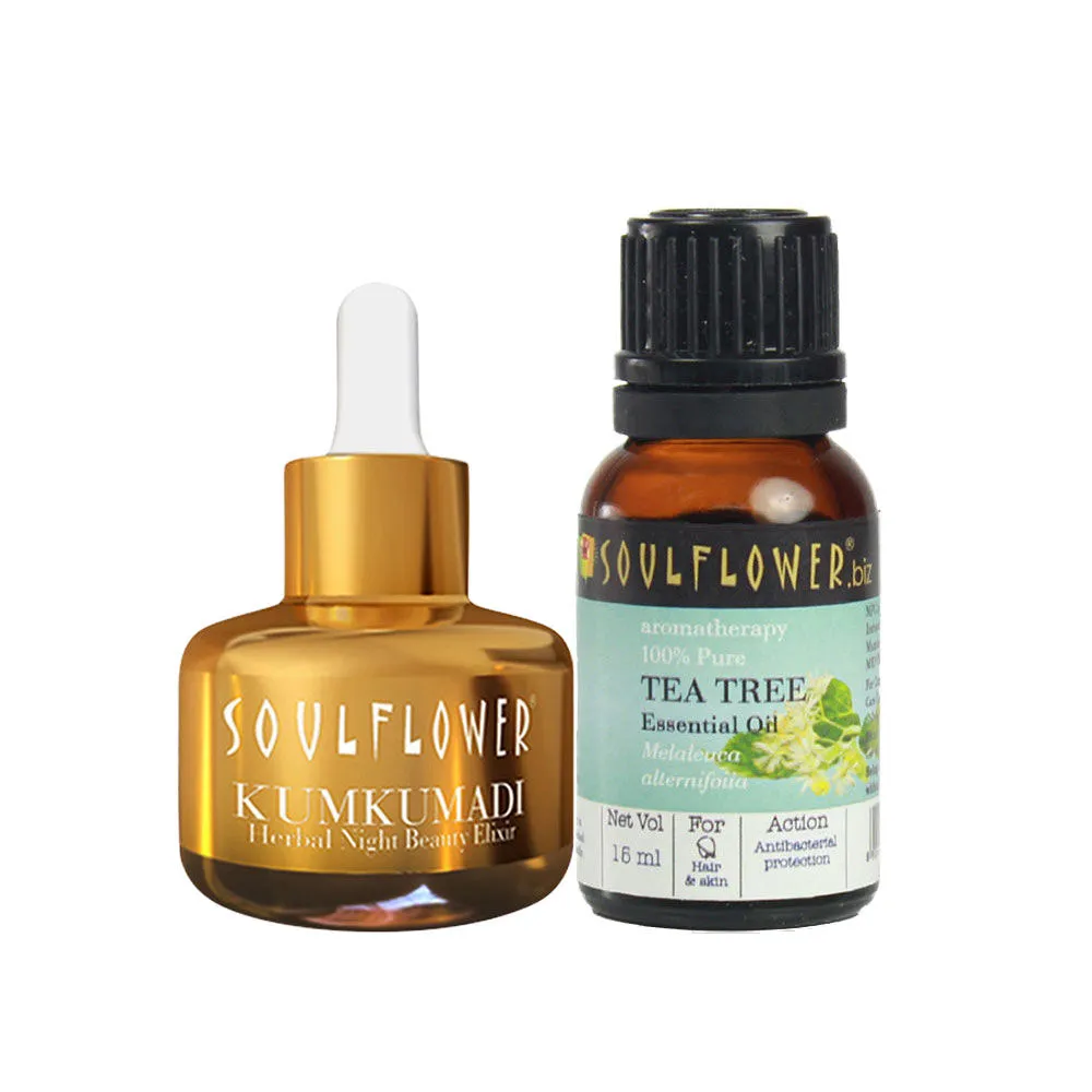 Soulflower Kumkumadi Elixir & Tea Tree Essential Oil Combo