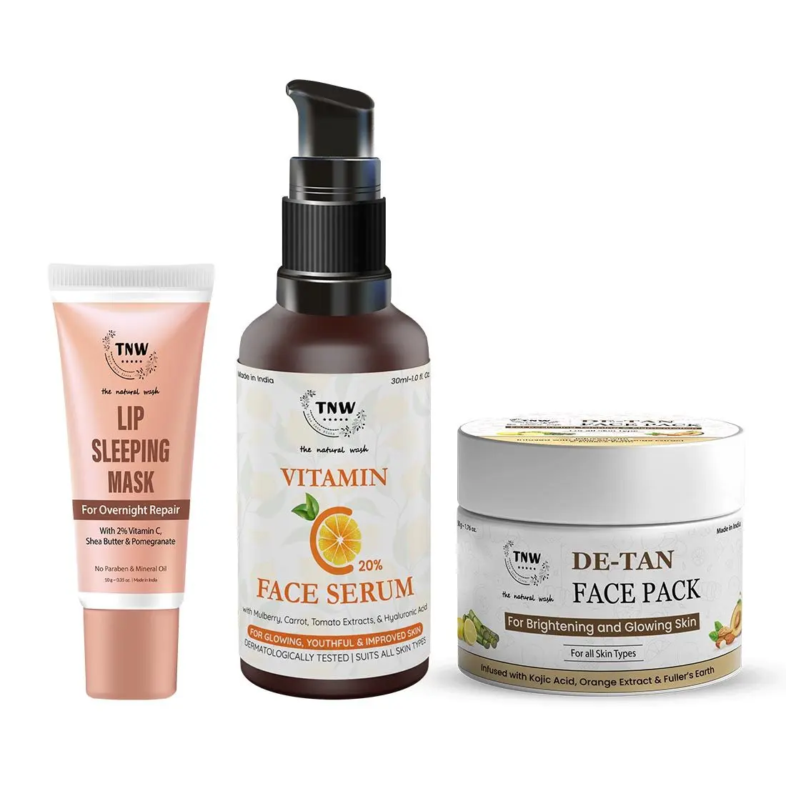 Combo of 3- Vitamin C Face Serum 30ml + De Tan Pack 50gm + Lip Sleeping Mask 10g