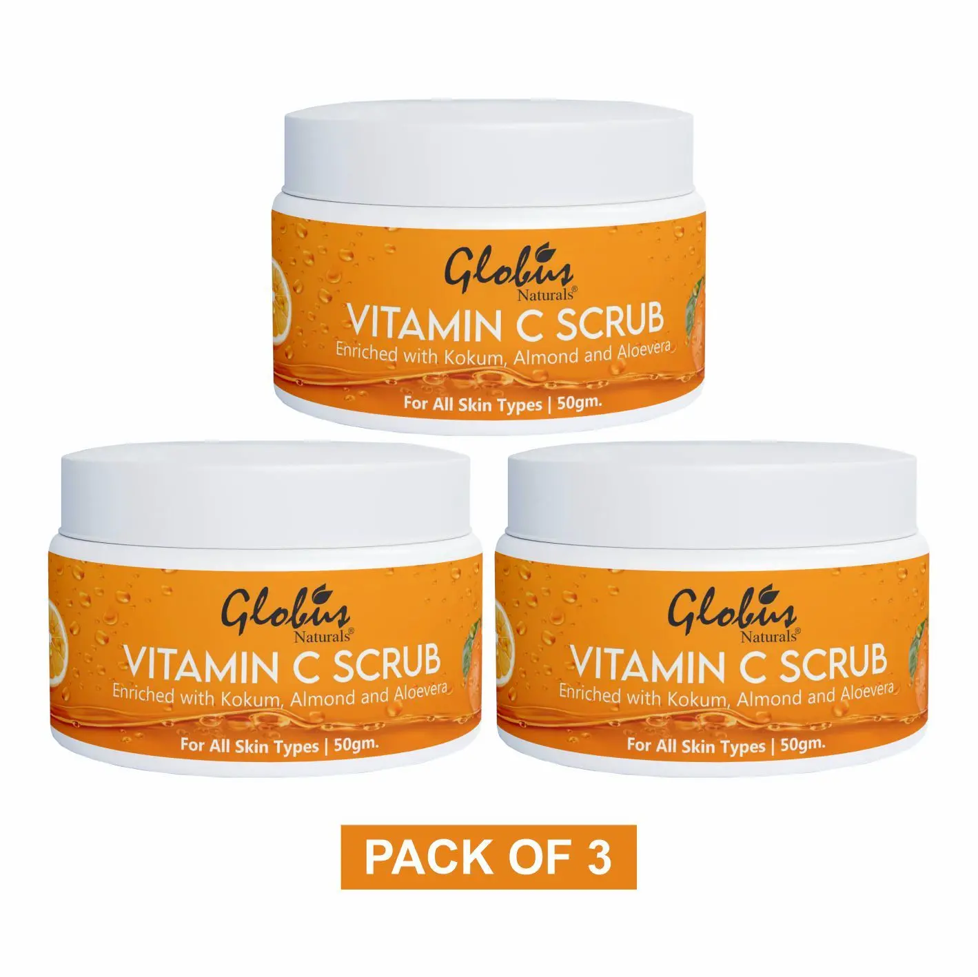 Globus Naturals Vitamin-C Brightening Scrub Enriched With Pearl|Kokum|Almond|Aloevera|Niacinamide Scrub 50G(Pack Of 3)