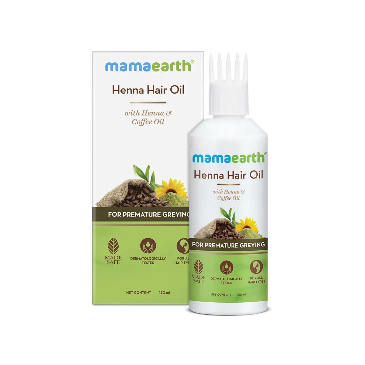 Mamaearth Henna Hair Oil For Grey Hair With Henna & Coffee Oil For Premature Greying