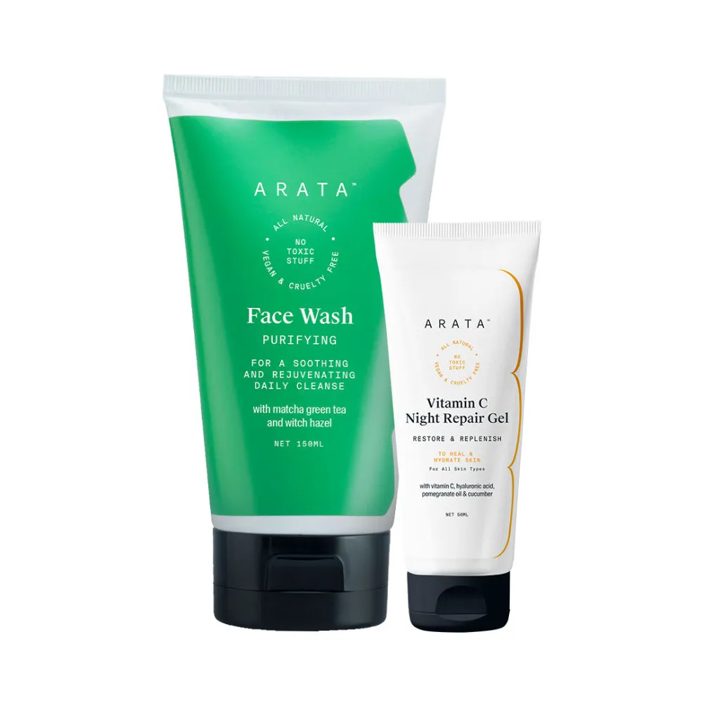 Arata Night Repair Combo Purifying Face Wash & Vitamin C Night Repair Gel