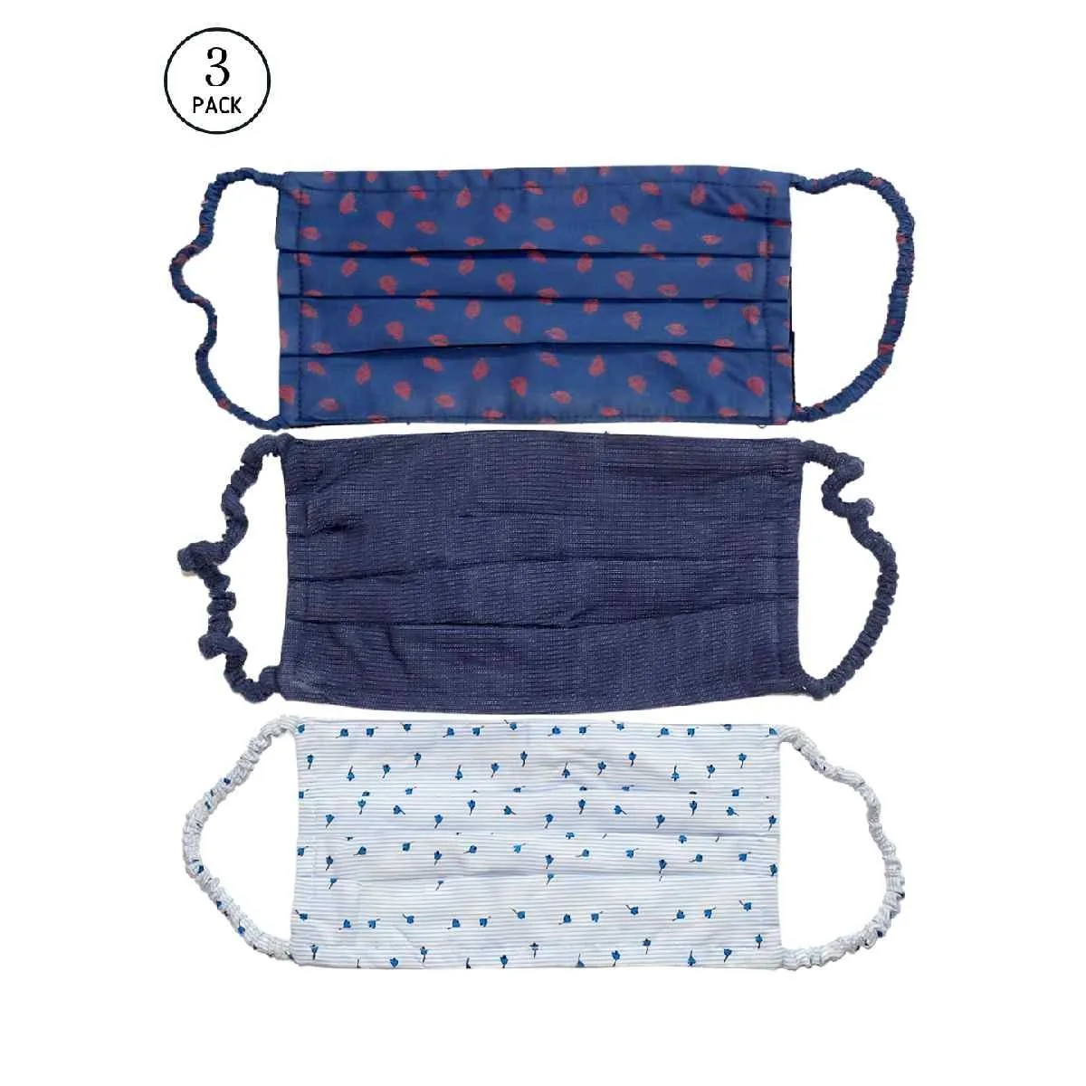 Bellofox 3-Ply Blue Ross,Aaron And Clark Cotton Face Mask (Pack Of 3)