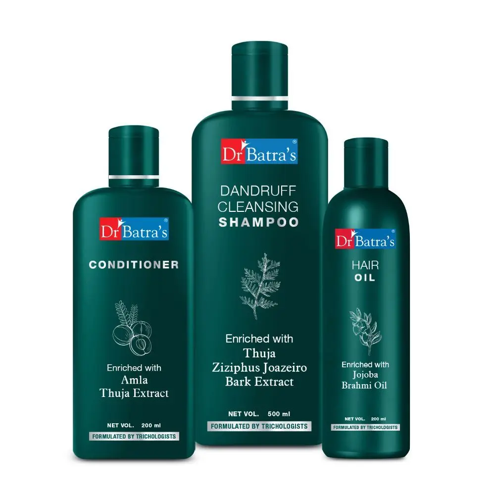 Dr Batra's Dandruff cleansing Shampoo 500ml, Conditioner 200ml and Hair oil 200 ml (Pack of 3 for Men and Women)