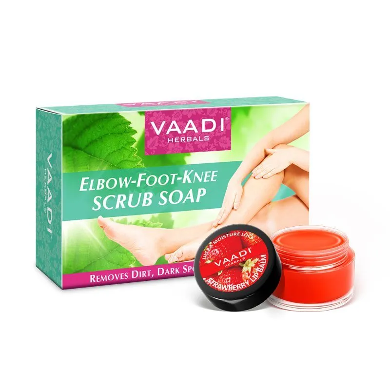 Vaadi Herbals Elbow-Foot-Knee Scrub Soap & Strawberry Lip Balm Combo