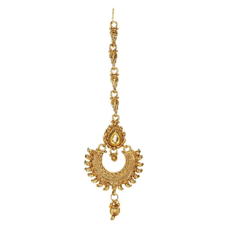 Anika's Creation Elegant Kundan Studded Gold Plated Maang Tikka