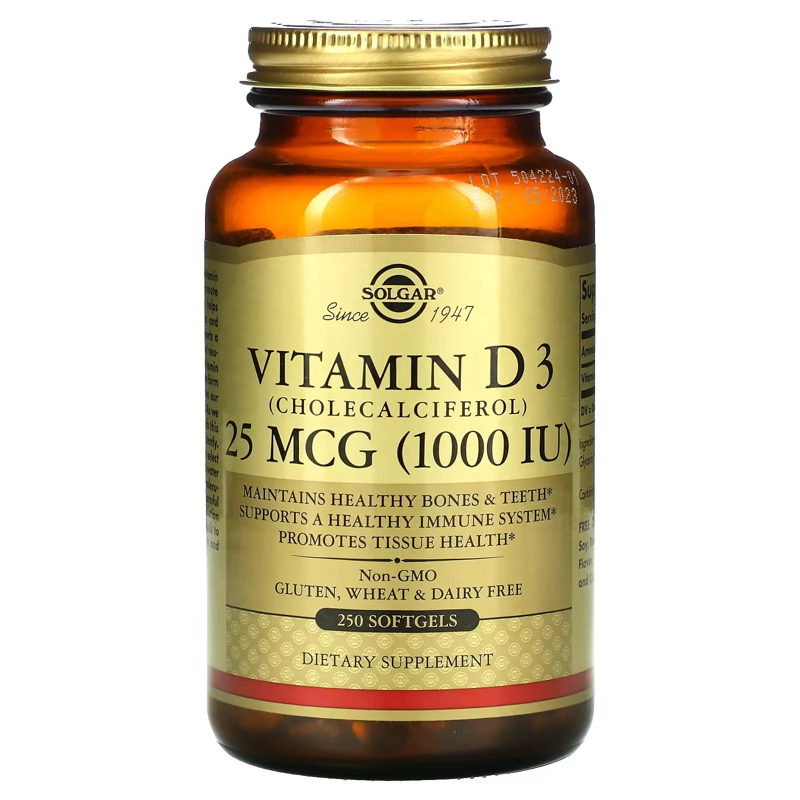 Vitamin D3 (Cholecalciferol), 25 mcg (1,000 IU), 250 Softgels