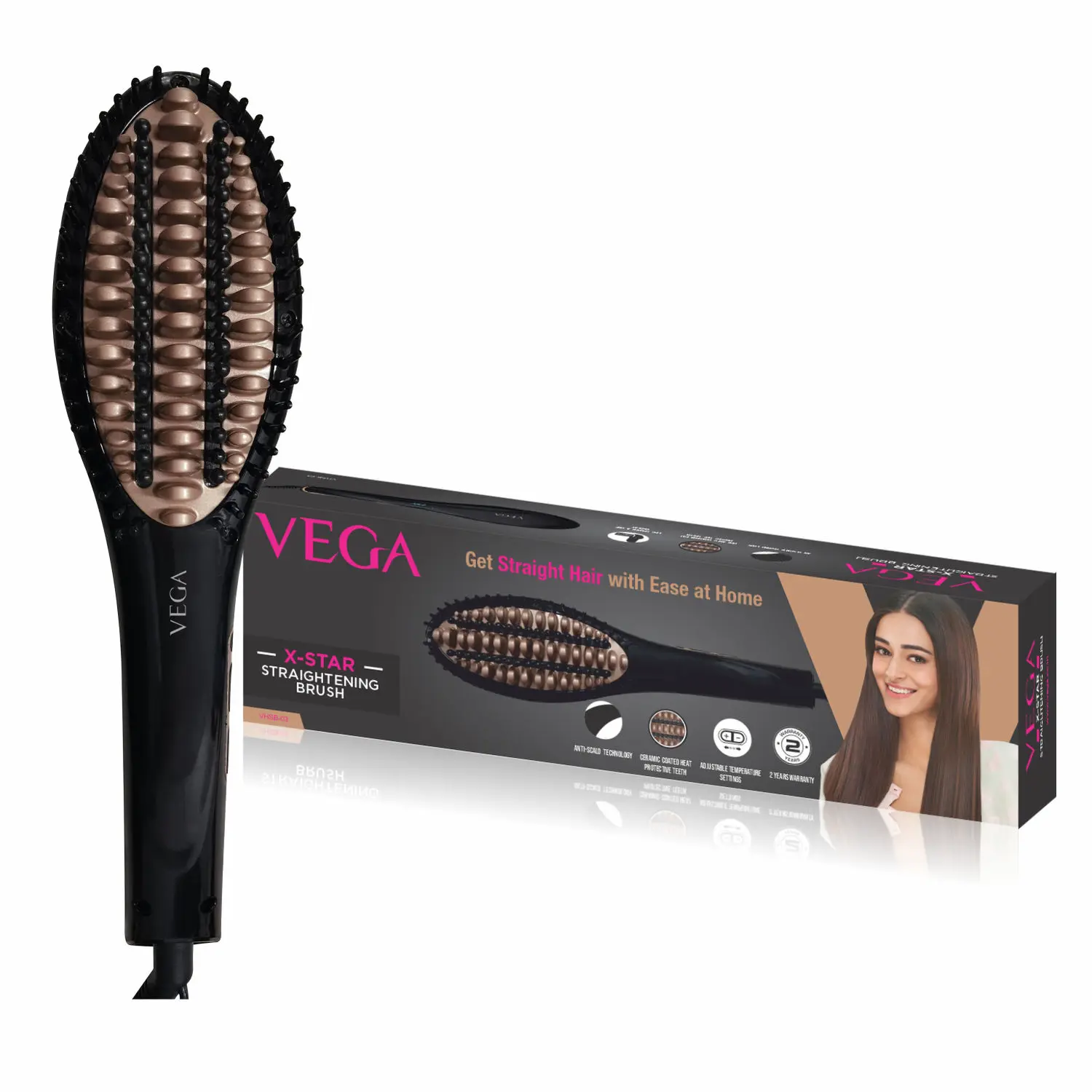 VEGA X-Star Hair Straightening Brush With Thermo Protect Technology & Adjustable Temperature Settings Hair Straightener, (VHSB-03)