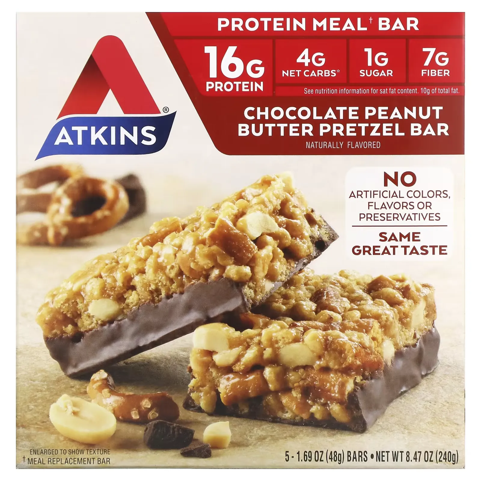 Protein Meal Bar, Chocolate Peanut Butter Pretzel, 5 Bars, 1.69 oz (48 g) Each