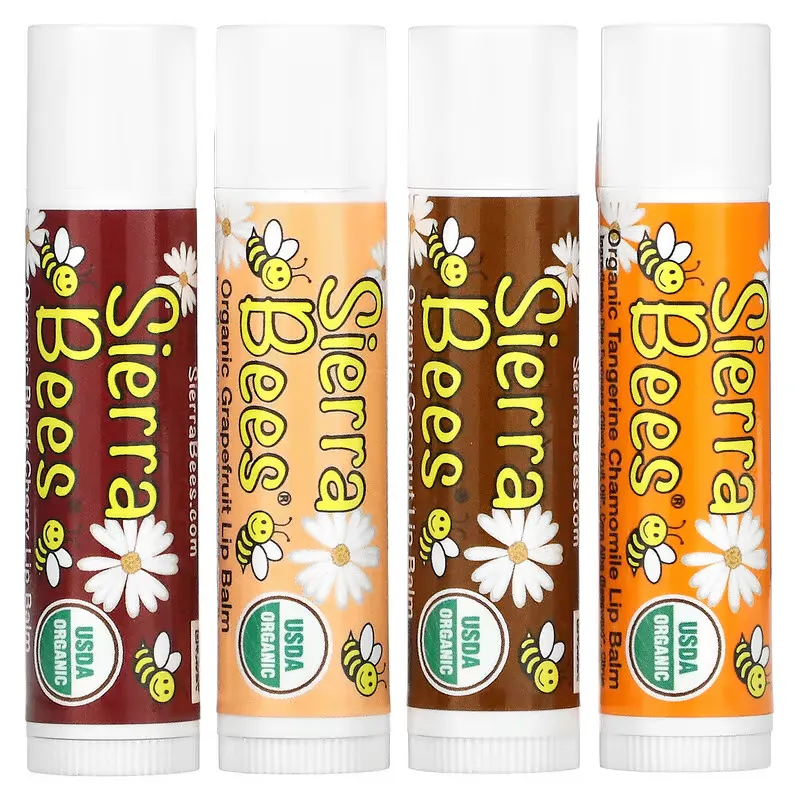 Organic Lip Balm Variety Pack, 4 Pack, 0.15 oz (4.25 g) Each