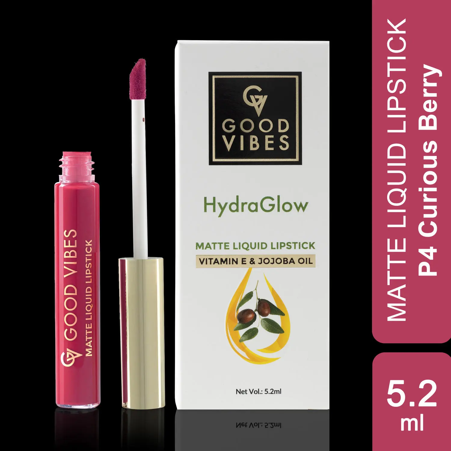 Good Vibes HydraGlow Matte Liquid Lipstick | Jojoba & Vitamin E| Curious Berry (P4) - (5.2ml)