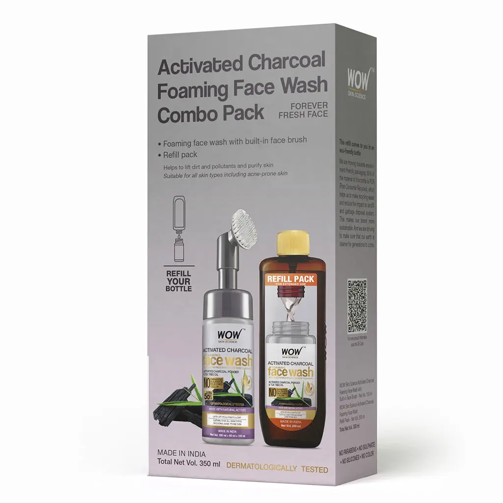 WOW Skin Science Activated Charcoal Foaming Face Wash Save Earth Combo Pack- 350mL