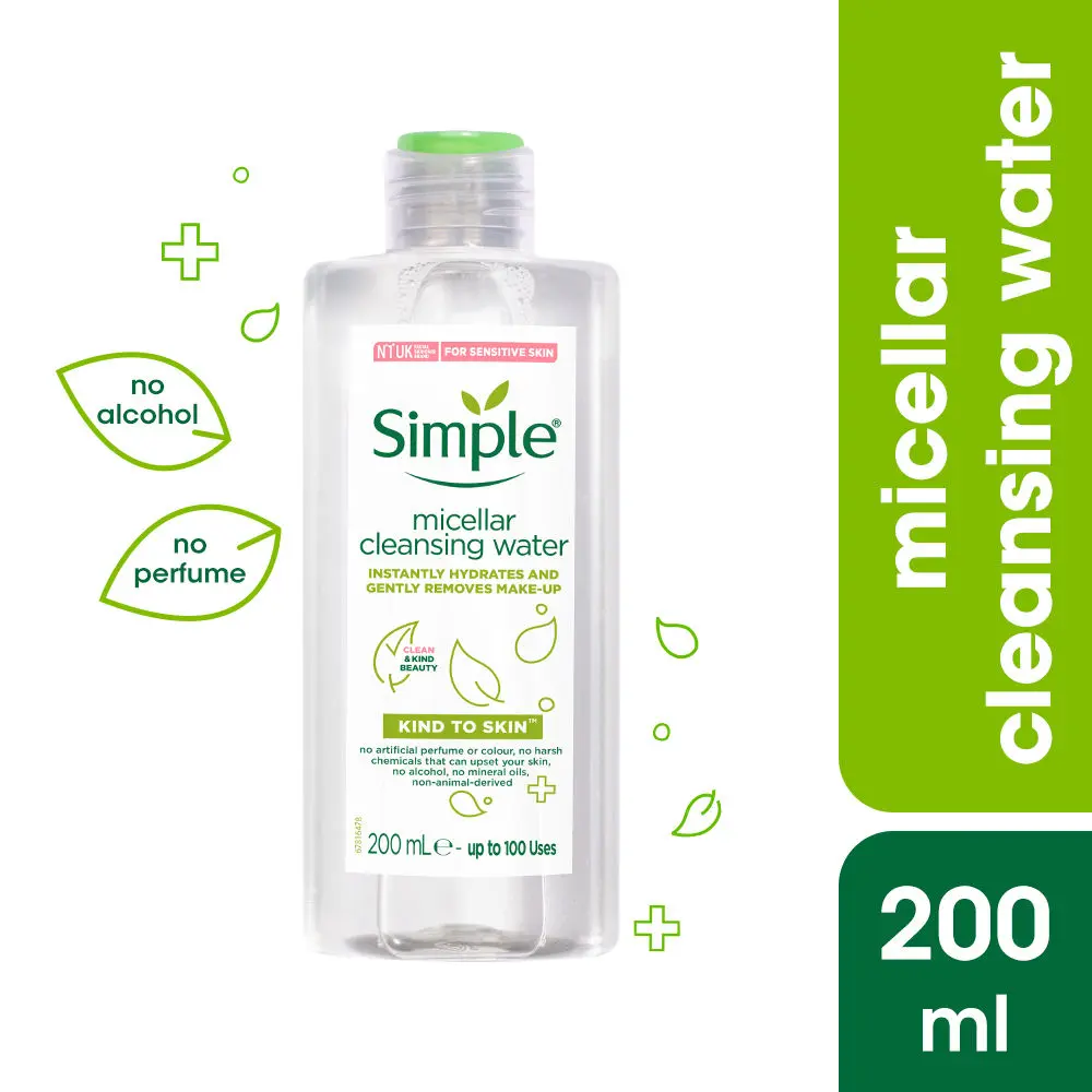 Simple Kind to Skin Micellar Cleansing Water| Micellar water for sensitive Skin | No Added Perfume, No Harsh Chemicals, No Artificial Color, No Alcohol and Parabens | 200 ml