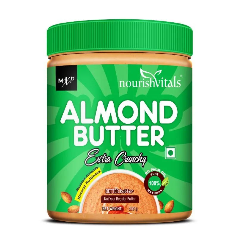 Nourish Vitals Natural Almond Butter (extra Crunchy), Unsweetened With Roasted Almond Chunks