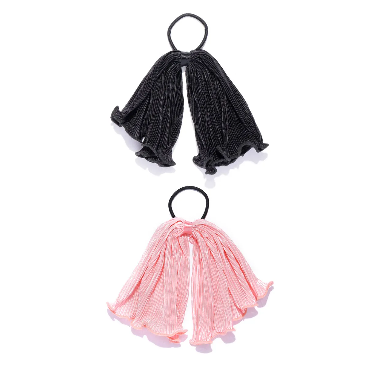 Blueberry Set Of 2 Black/Pink Ruffle Scrunchies