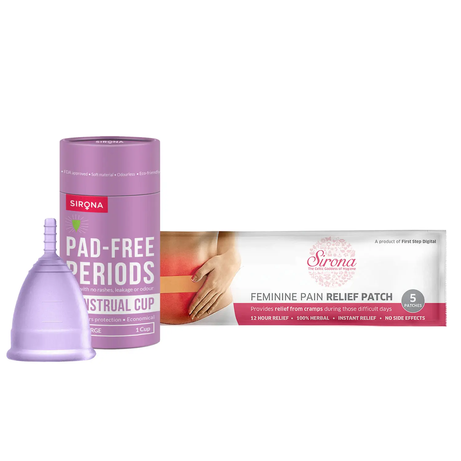 Sirona Menstrual cup Large with pain relief patches