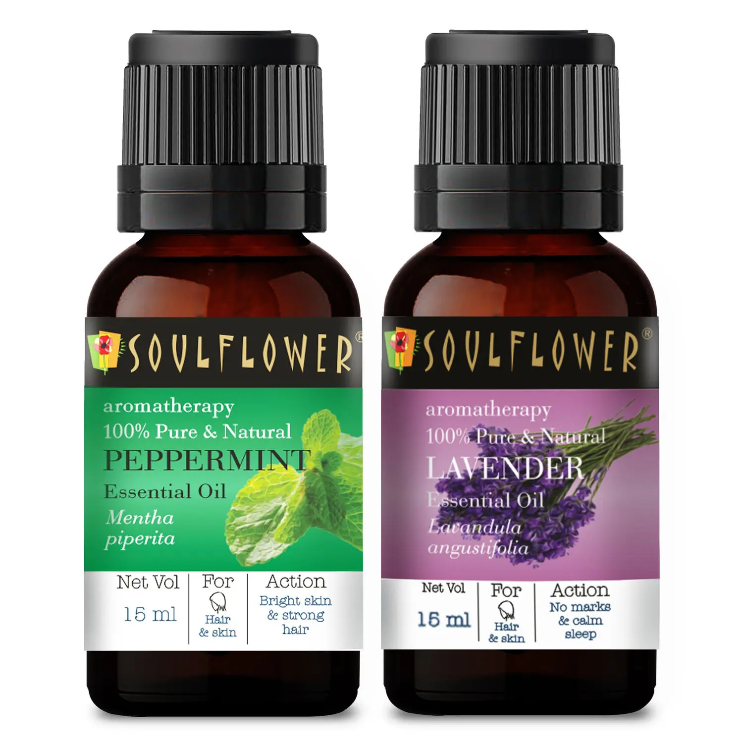 Soulflower Peppermint Essential Oil (15ml) and Lavender Essential Oil (15ml) Pack of 2