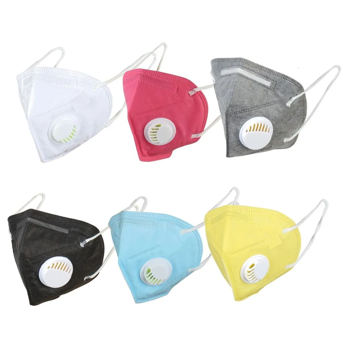 OOMPH Pack Of 6 Kn95 Anti-pollution Reusable 5 Layer Mask Color: White Black Blue Grey Yellow Pink