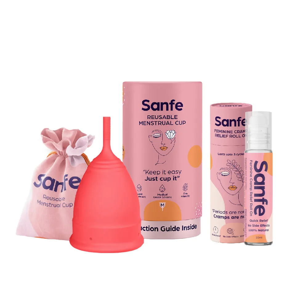 Sanfe Resuable Menstrual Cup Medium And Feminine Cramp Relief Roll On