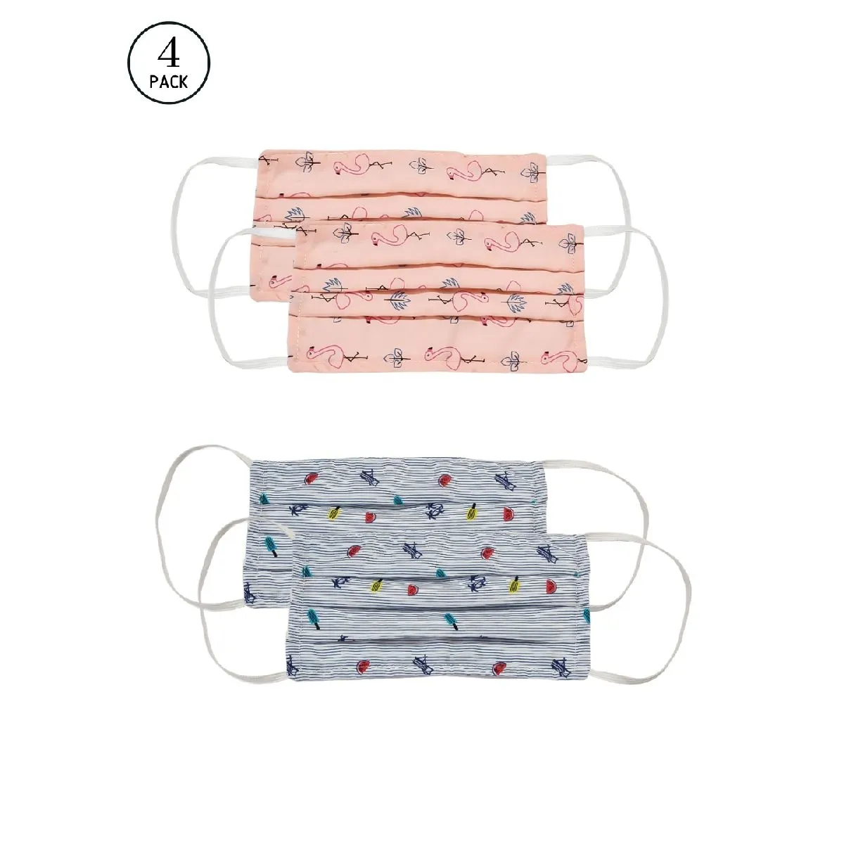 Bellofox Flamingo And Beach Vibes 3-layer 3-ply Reusable & Washable Cotton Face Mask (set Of 4)