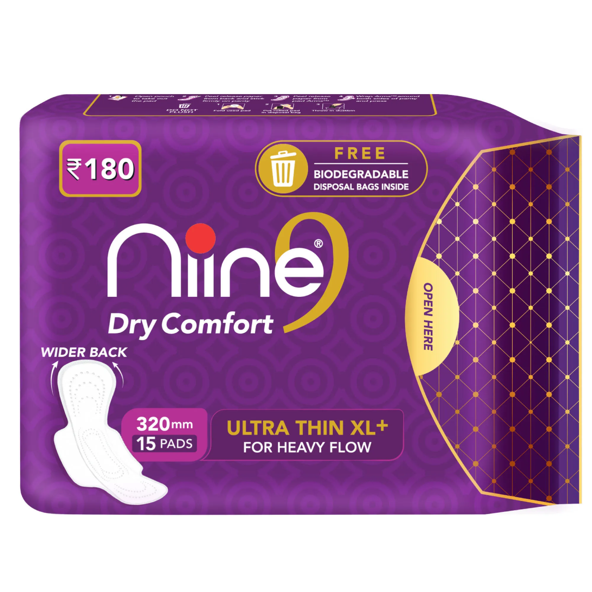 Niine Dry Comfort Ultra Thin Xl+ Sanitary Napkins 15s (320mm) Super Saver Pack