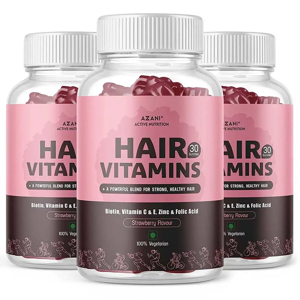 Azani Active Nutrition Hair Vitamins,  30 gummies  Strawberry (Pack of 3)