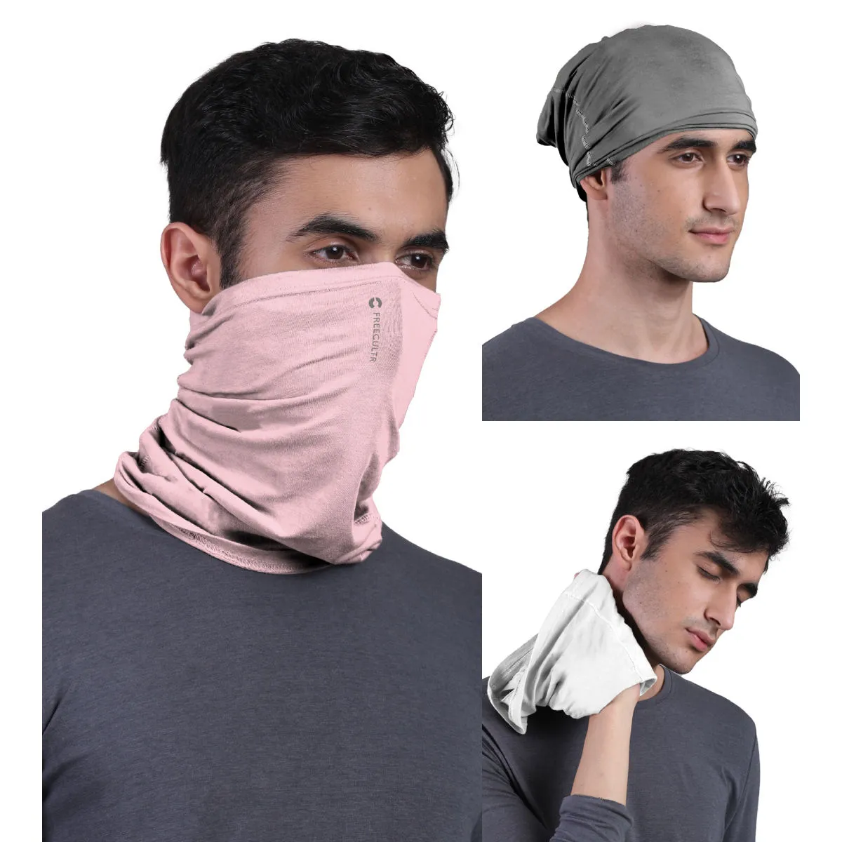 FREECULTR Unisex Plain Bamboo Bandana Anti Microbial Multipurpose Cloth Face Mask (pack Of 3)