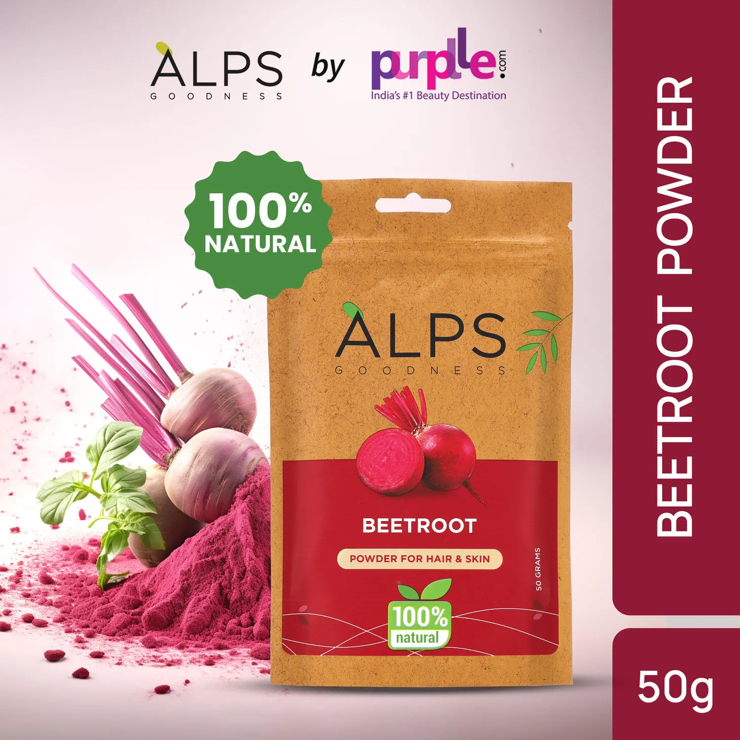 Alps Goodness Powder - Beetroot (50 g) | 100% Natural Powder | No Chemicals, No Preservatives, No Pesticides | Hair Mask or Face Mask | Nourishes hair follicles | Face Pack for brightening skin | Hair Spa