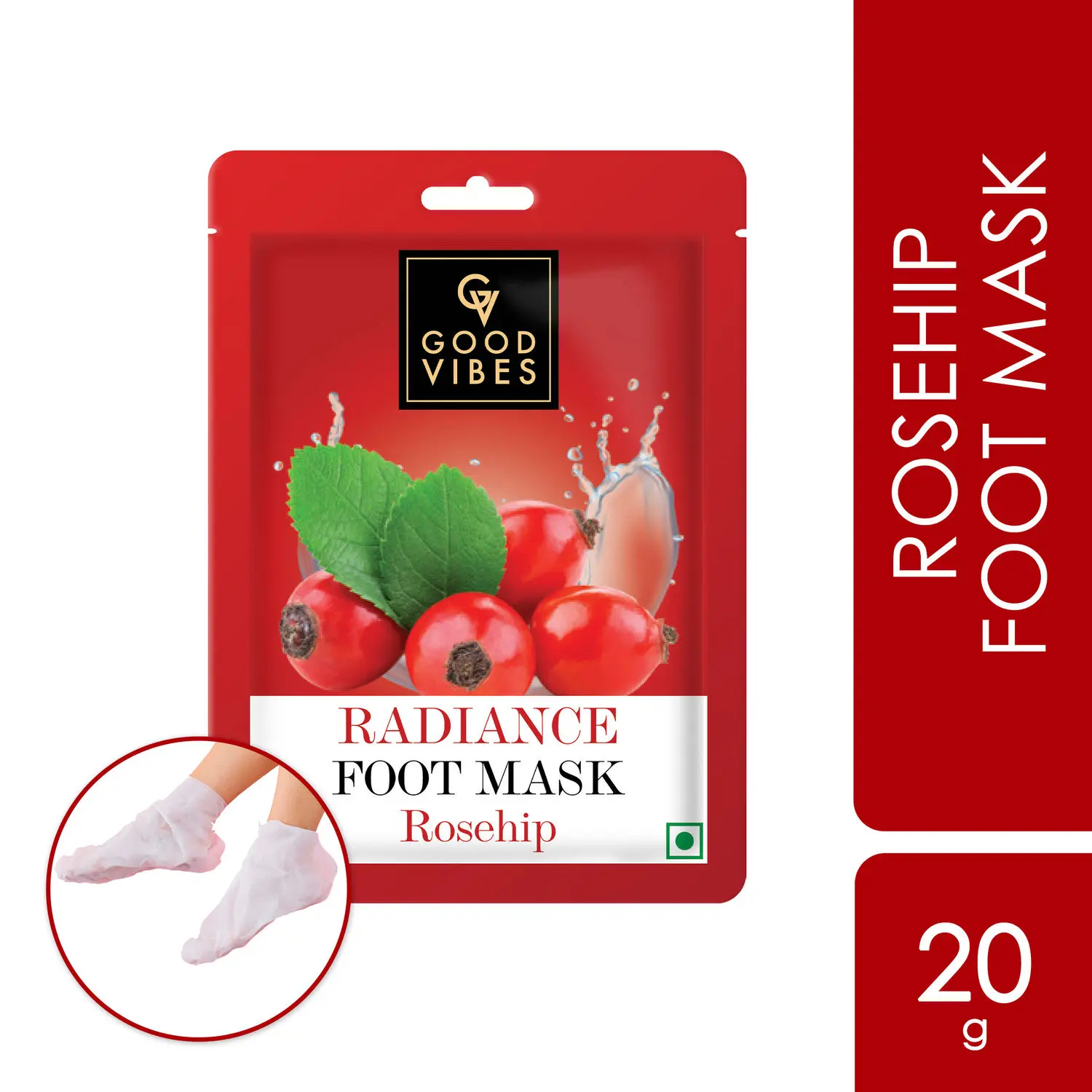 Good Vibes Rosehip Radiance Foot Mask | Nourishing, Brightening | Vegan, No Parabens, No Sulphates, No Animal Testing, No Alcohol (20 g)
