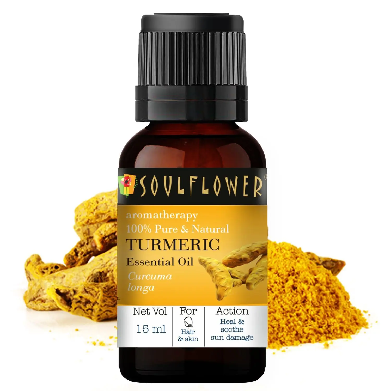 Soulflower Turmeric Essential Oil, For All & Sensitive Skin & Hair Type, 100% Pure & Natural, Therapeutic Grade Aromatherapy, Spicy, 15ml
