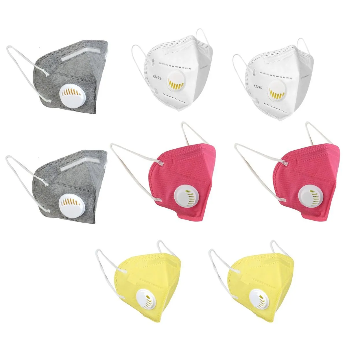 Fabula Pack of 8 KN95/N95 Anti-Pollution Reusable 5 Layer Mask (White,Yellow,Grey,Pink)