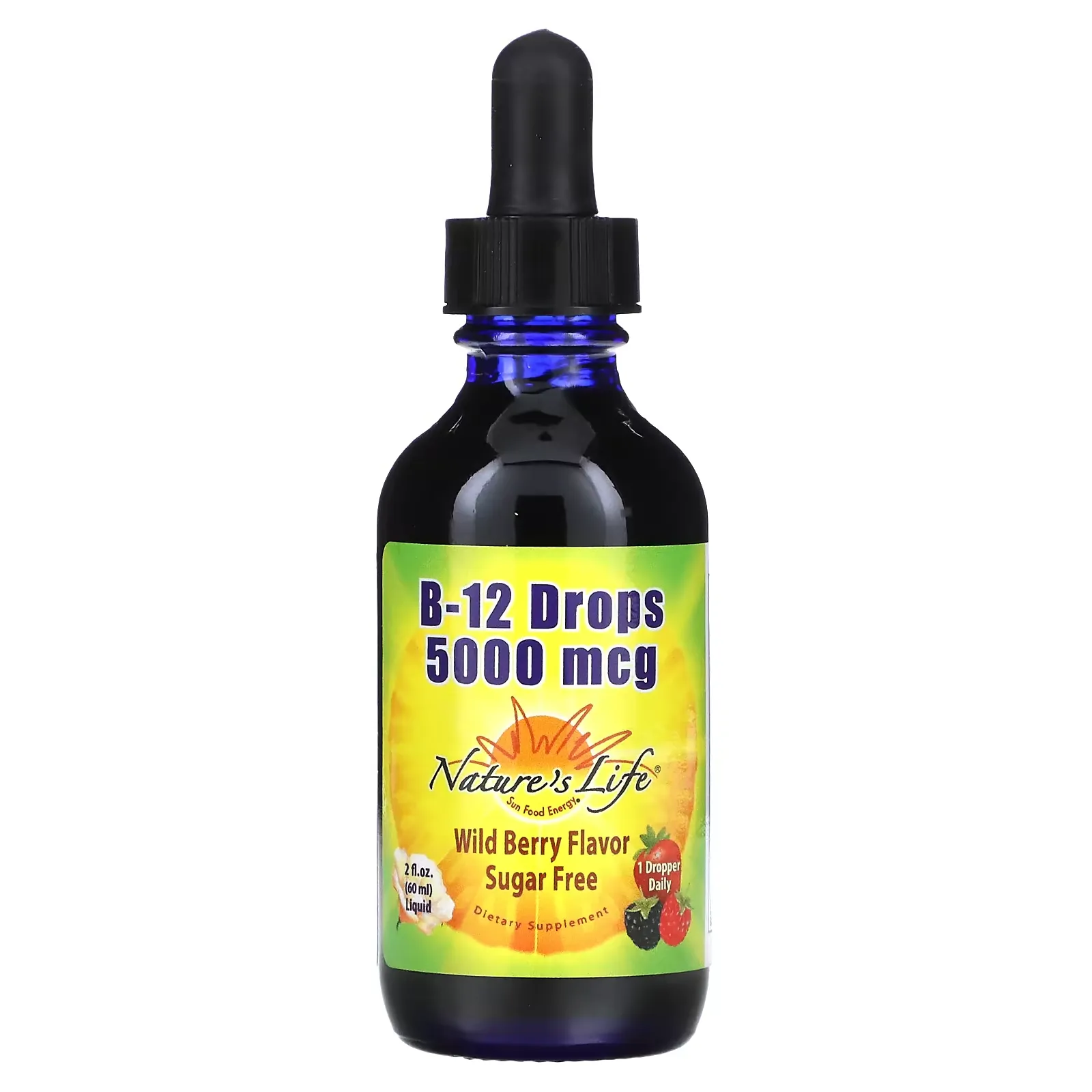 B-12 Drops, Sugar Free, Wild Berry , 5,000 mcg, 2 fl oz (60 ml)