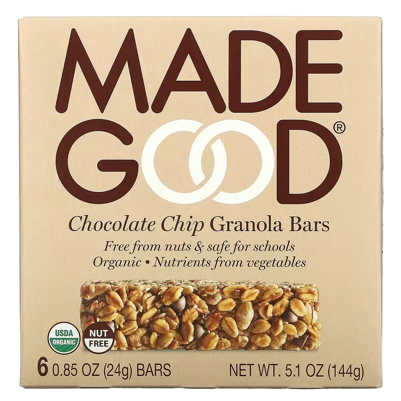 Granola Bars, Chocolate Chip, 6 Bars, 0.85 oz (24 g) Each