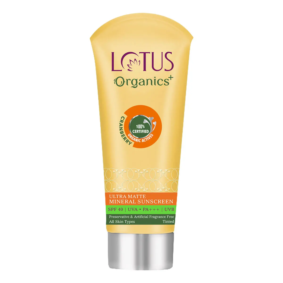 Lotus Organics+ Ultra Matte Mineral Sunscreen | Water Resistant & Sweat resistant | SPF 40 | PA+++ | 100g