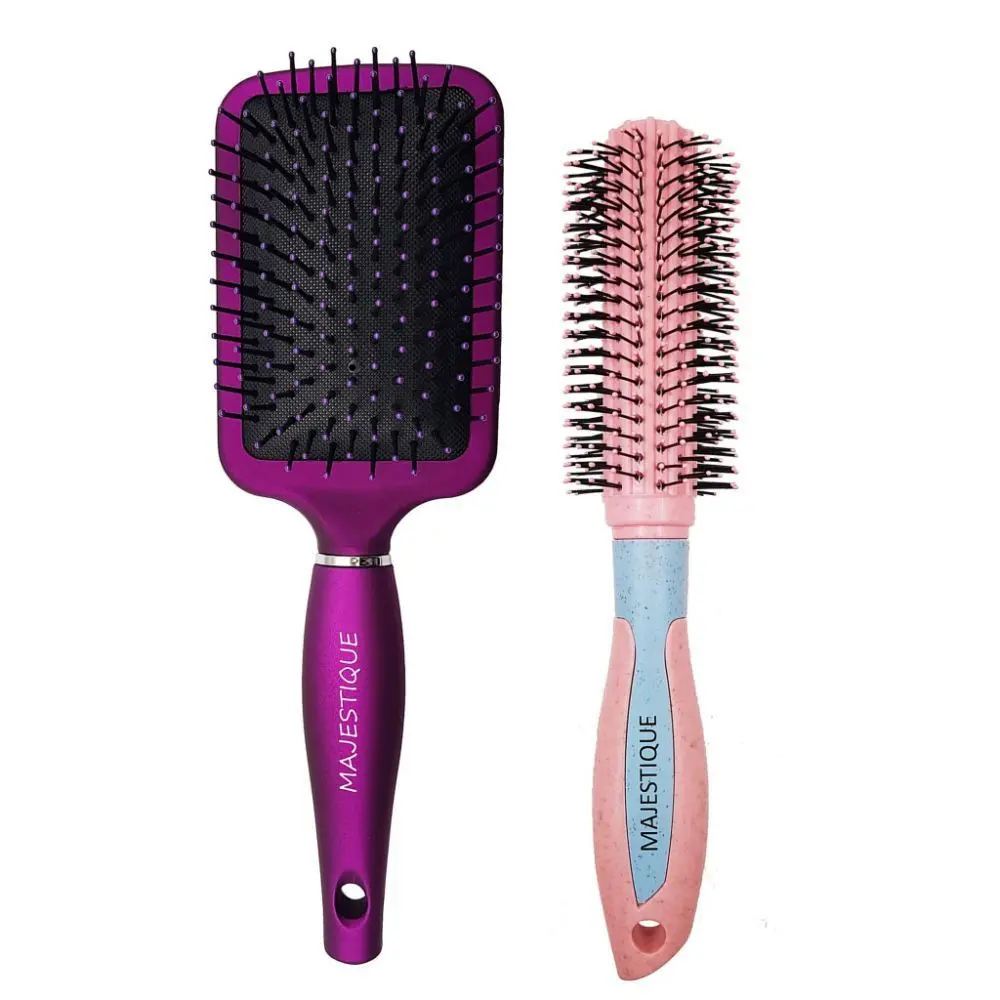 Majestique Round and Paddle Hair Brush - Great On Wet or Dry Hair, No More Tangle for Women and Men - Color May Vary