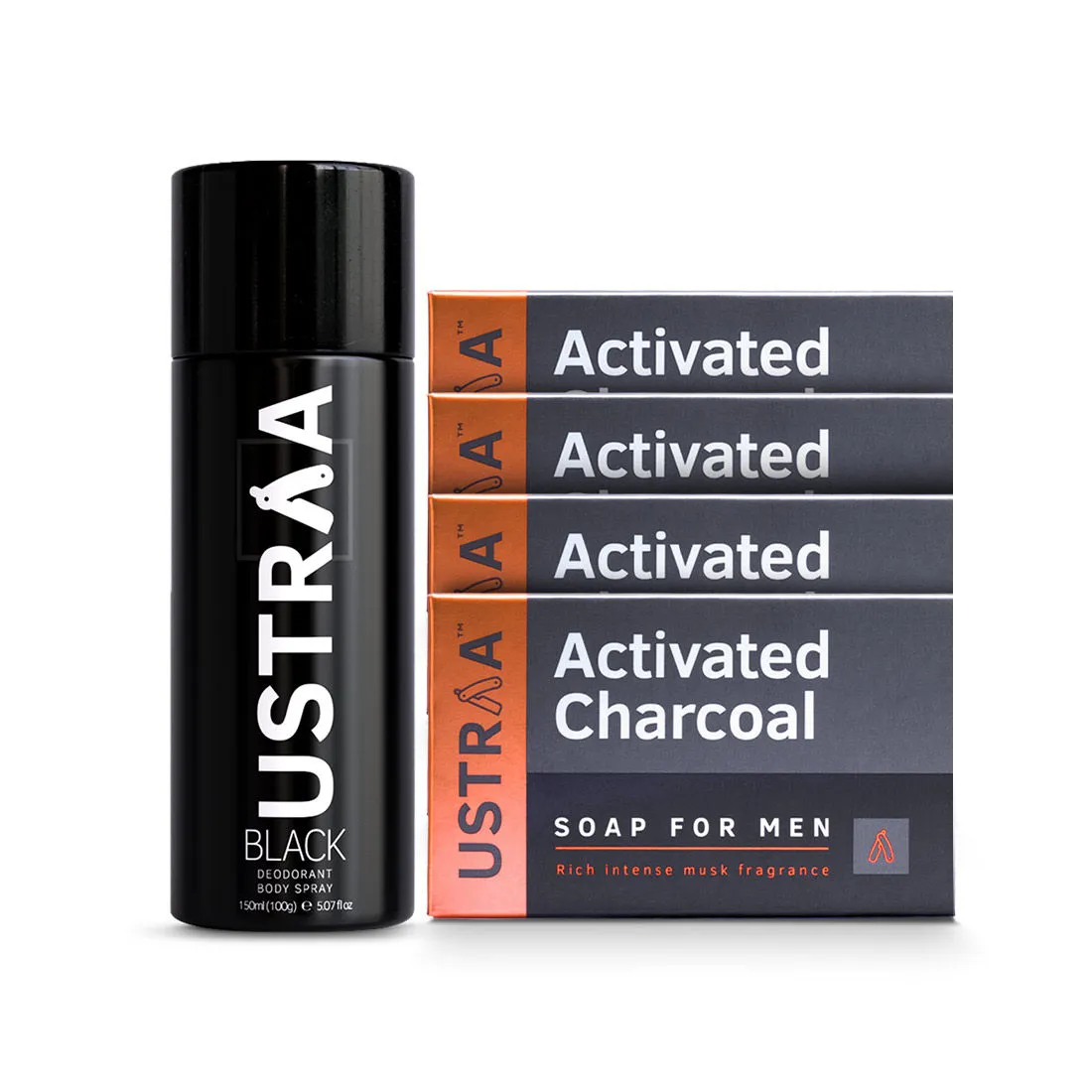 Ustraa Black Deodorant & Activated Charcoal Soap (Pack of 4)