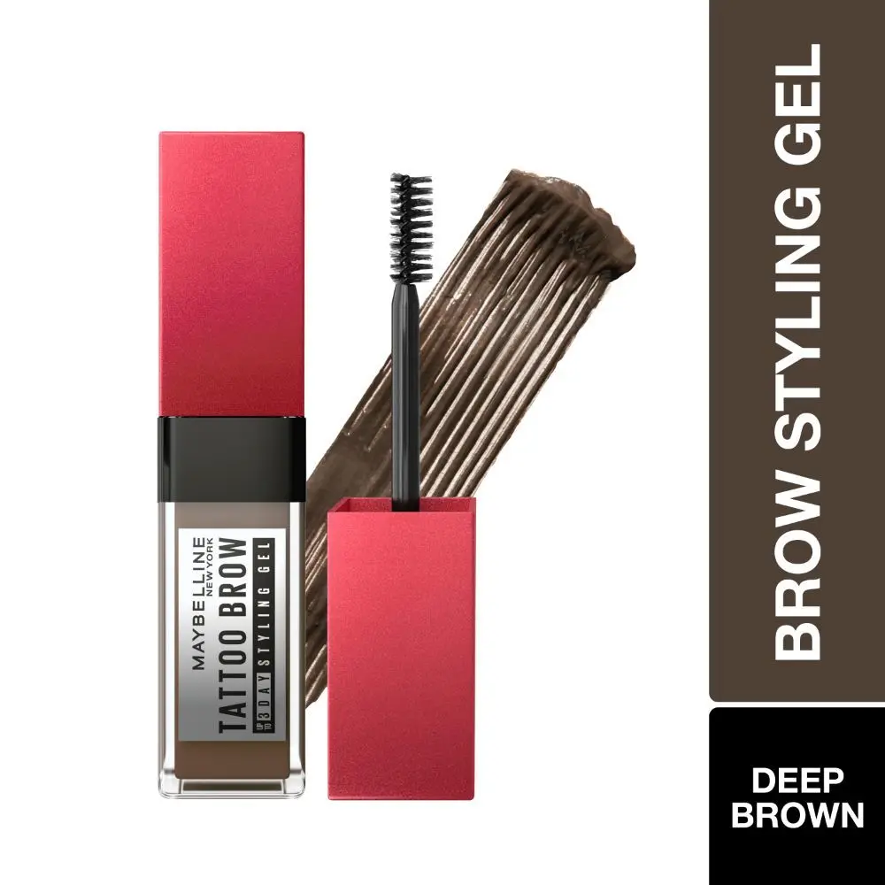 Maybelline Tattoo Brow 3 Day Styling Brow Gel, Deep Brown, 6ml | Semi-Permanent Tinted Eyebrow Gel