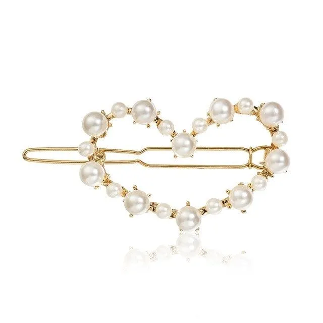 Fabula Gold Tone Heart Shape Pearl Party Hair Clip/Hair Pin